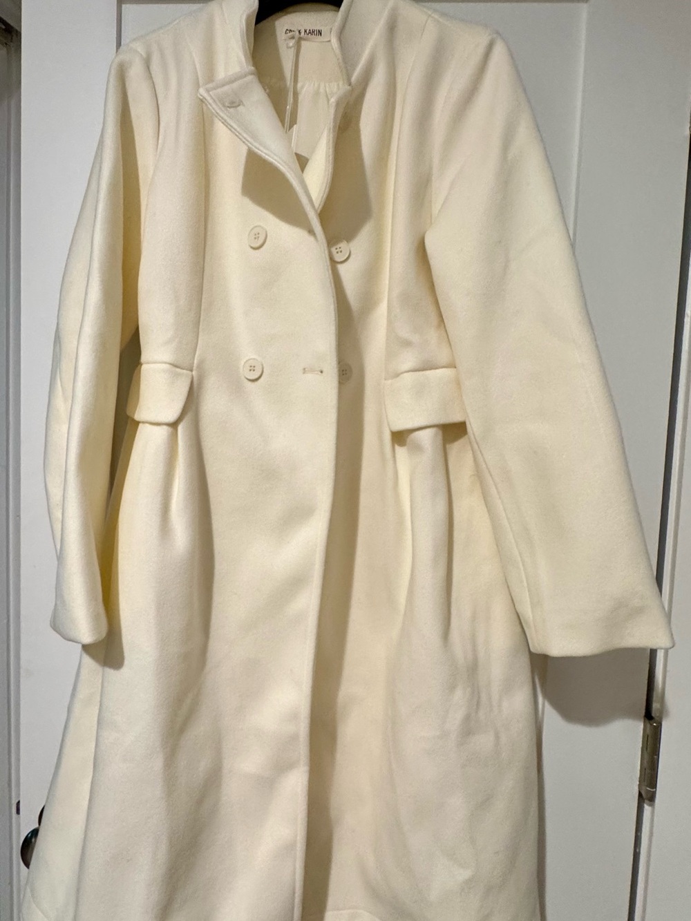 NWT Grace Karin Double-Breasted Cream Wool Pea Coat